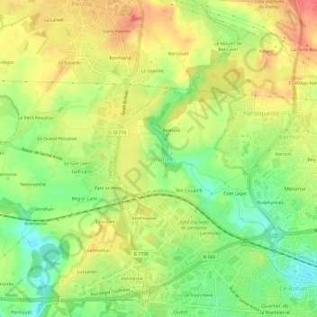 Tréhuinec topographic map, elevation, terrain