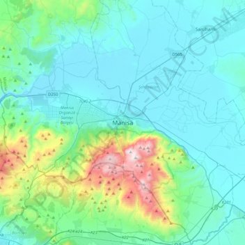 Manisa topographic map, elevation, terrain