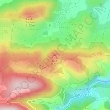 Pic du Midi topographic map, elevation, terrain
