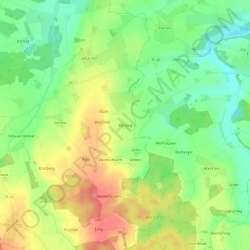 Weiding topographic map, elevation, terrain