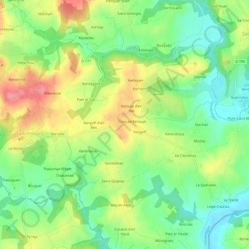 Minebrienne topographic map, elevation, terrain