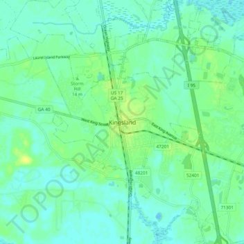 Kingsland topographic map, elevation, terrain