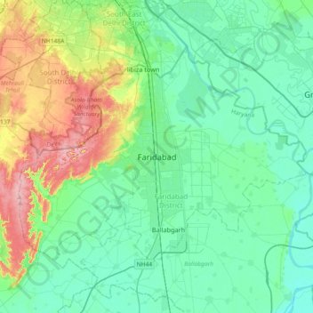 Faridabad topographic map, elevation, terrain