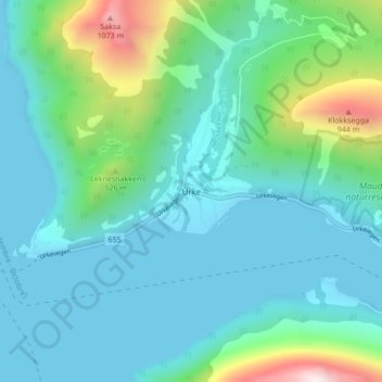 Urke topographic map, elevation, terrain