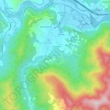 Scortica topographic map, elevation, terrain