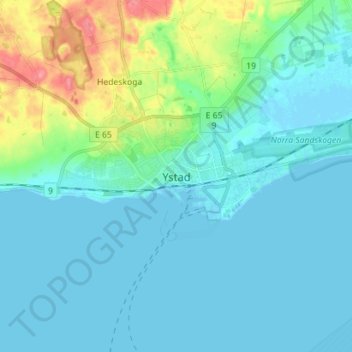 Ystad topographic map, elevation, terrain