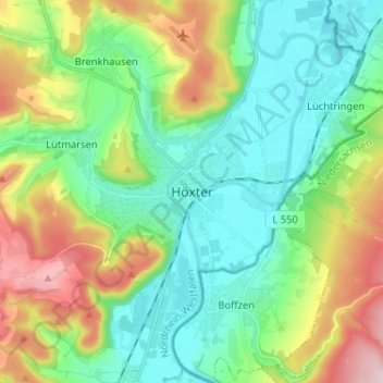 Höxter topographic map, elevation, terrain