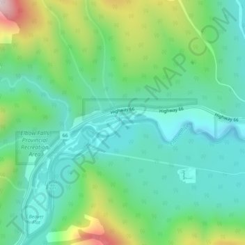 Elbow Falls topographic map, elevation, terrain