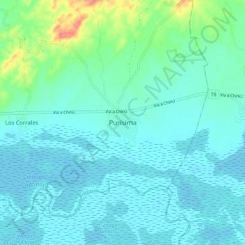Purísima topographic map, elevation, terrain