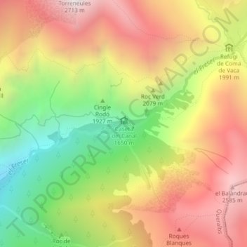 Cascadas topographic map, elevation, terrain