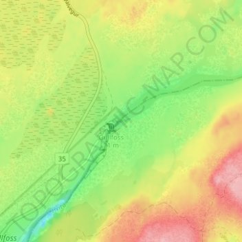 Gullfoss topographic map, elevation, terrain