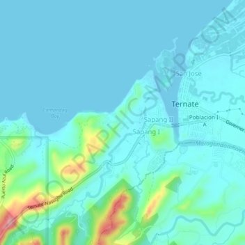 Bucana topographic map, elevation, terrain