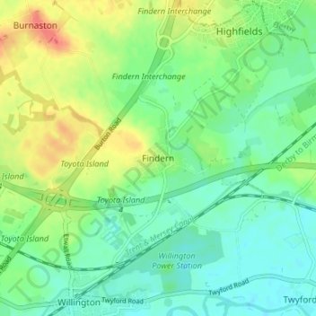 Findern topographic map, elevation, terrain