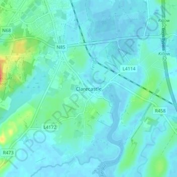 Clarecastle topographic map, elevation, terrain