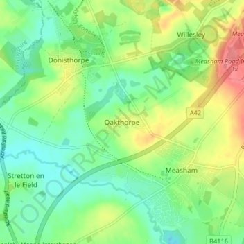 Oakthorpe topographic map, elevation, terrain