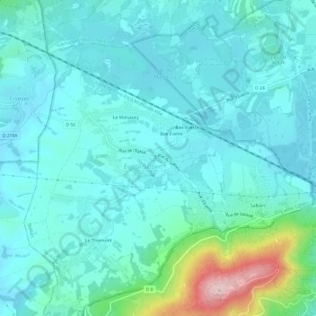 Évette topographic map, elevation, terrain