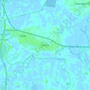 Detern topographic map, elevation, terrain