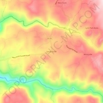 Sandy Gulch topographic map, elevation, terrain