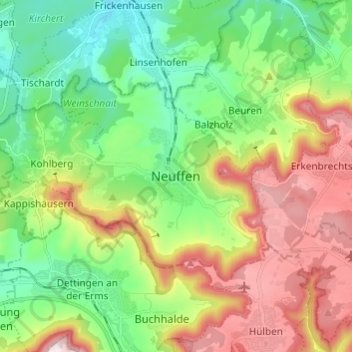 Neuffen topographic map, elevation, terrain