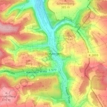 Bretzingen topographic map, elevation, terrain