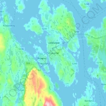 Straume topographic map, elevation, terrain