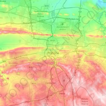 Pretoria topographic map, elevation, terrain