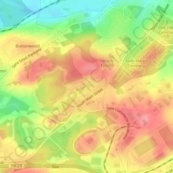 South Pond Dam topographic map, elevation, terrain