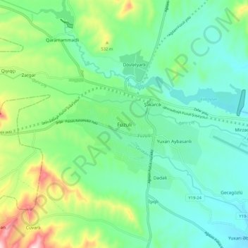 Fuzuli topographic map, elevation, terrain
