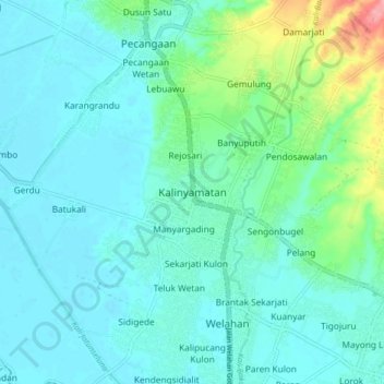 Kalinyamatan topographic map, elevation, terrain