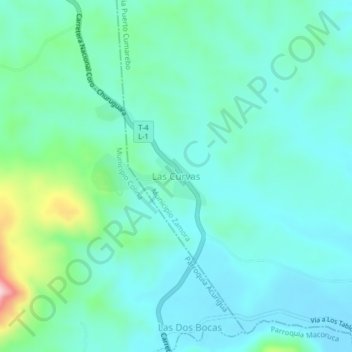 Las Curvas topographic map, elevation, terrain