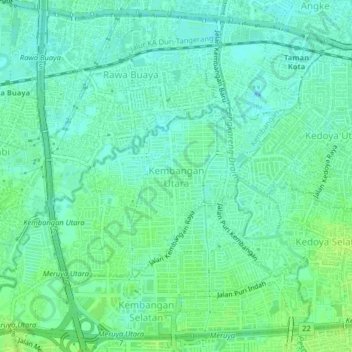 Kembangan Utara topographic map, elevation, terrain