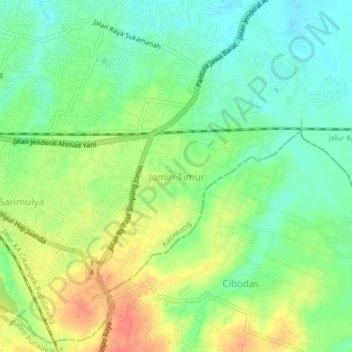 Jomin Timur topographic map, elevation, terrain