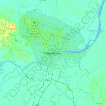 Palembang topographic map, elevation, terrain