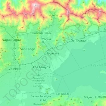Guacara topographic map, elevation, terrain