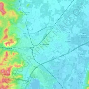 Narbonne topographic map, elevation, terrain