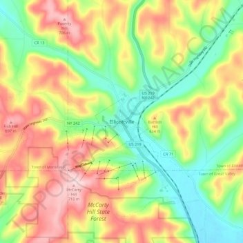 Ellicottville topographic map, elevation, terrain