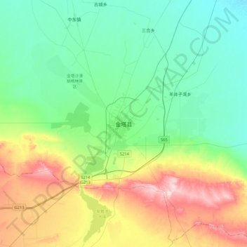 Jinta topographic map, elevation, terrain
