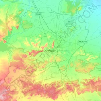 Gwalior topographic map, elevation, terrain