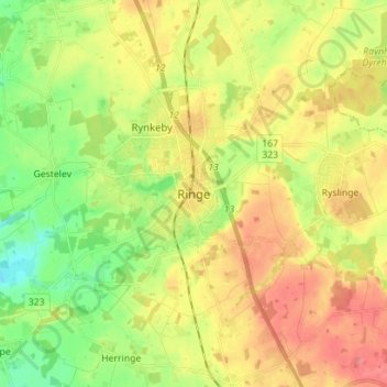 Ringe topographic map, elevation, terrain