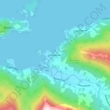 Uskedalen topographic map, elevation, terrain