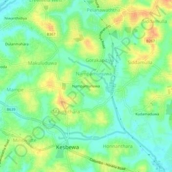 Nampamunuwa topographic map, elevation, terrain