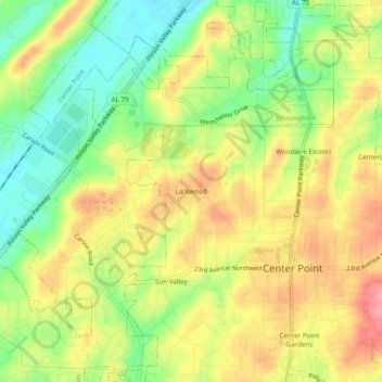 Larkwood topographic map, elevation, terrain