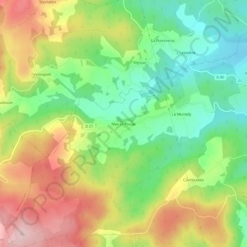 Mas Le Pouge topographic map, elevation, terrain