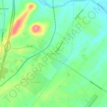 Weyers Cave topographic map, elevation, terrain