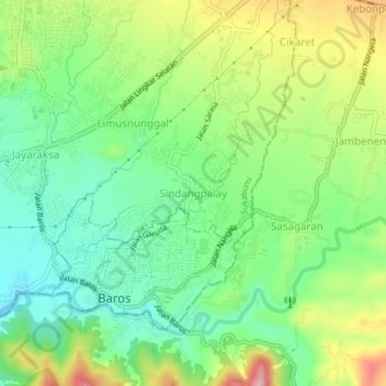 Sindangpalay topographic map, elevation, terrain