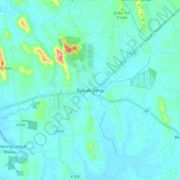 Pokok Sena topographic map, elevation, terrain