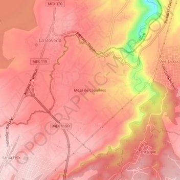 Mesa de Capulines topographic map, elevation, terrain