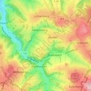Hüchel topographic map, elevation, terrain