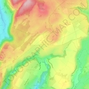 Charbonny topographic map, elevation, terrain