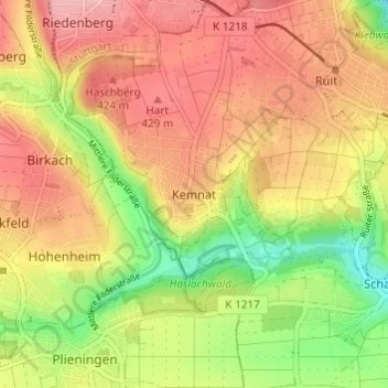 Kemnat topographic map, elevation, terrain